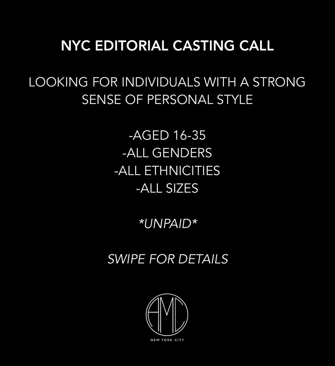 NYC CASTING CALL !!

#castingcall #amccasting #nyccastingcall