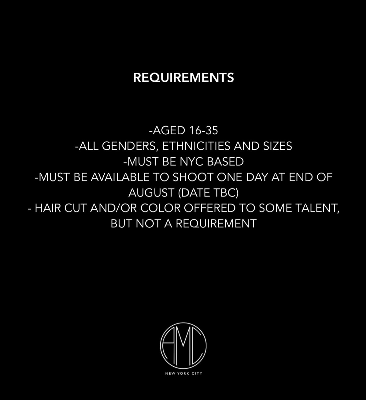 NYC CASTING CALL !!

#castingcall #amccasting #nyccastingcall