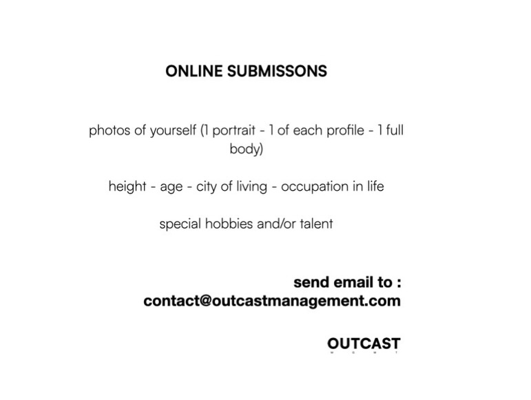 Introducing Outcast Management, a scouting & mother agency, we, @ceciliacrano & I opened in beloved Paris !

Feel free to reach out and apply to contact@outcastmanagement.com 💫