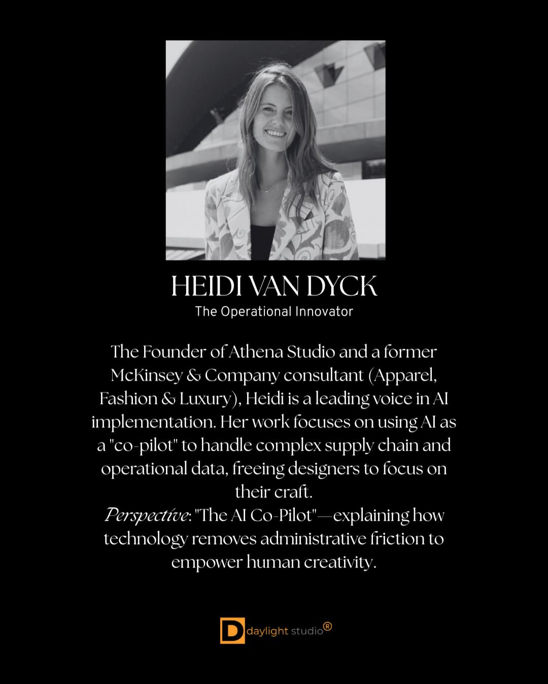 Kick off NYFW with an exclusive briefing at Daylight Studio. We’re moving past the AI hype to explore how the industry’s top leaders are using technology to refine, not replace, the craft of fashion.

The Main Event: 45-Minute Executive Panel a focused strategy session on the 2026 landscape featuring our Power Table:

▪️Angela Chan-Danisi (Moderator): Global Strategist & Forbes Contributor
▪️Marie Driscoll, CFA: The Wall Street Authority on Brand Valuation
▪️Cate Khan: CEO of Trendalytics (Predictive Logic & Data)
▪️Heidi Van Dyck: Founder of Athena Studio (The AI Co-Pilot)
▪️Neha Singh: Founder of Stellar AI & Obsess (Discovery Visionary)
▪️Chuks Collins: Founder of @chukscollinsofficial (The Designer’s Truth)

Who Should Attend Curated for NYC-based Brand Founders, Creative Directors, CEOs, and VCs. 

Registration is subject to approval to maintain a high-level networking environment. (Apply via link in bio) 

Date: Friday, Jan 23 | 6:00 PM – 9:00 PM 
Location: Daylight Studio, Flatiron : 50w 17th street, 2nd Floor, NY, 10011
Dress Code: Fashion-Forward. Embrace the Art of Dressing Well.