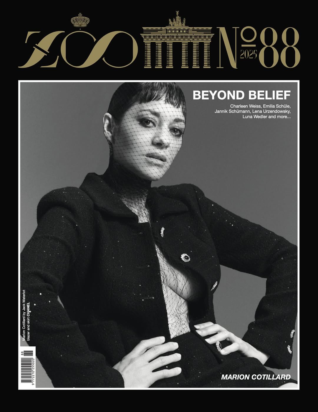 Marion Cotillard for ZOO Magazine issue #88: beyond belief

@zoomagazine 

photographer: @jackwaterlotstudio 
talent: @marioncotillard @narrativepr 
stylist: @patrickmackieinsta @thewallgroup 
hair: @hairbyadir @aframe_agency 
makeup: @christophedanchaud_ @aframe_agency 
nails: @sonyameesh @forwardartists 
photo asst: @saulebarrera 
stylist asst: @stylebygraceyoung 
production: @zoomagazine @annafalc00 
✨ @gtsprod @raz09 
creative direction: @joseklap @zoomagazine 
shot at: @pier59studios

cover: Marion wears blazer and skirt @chanelofficial