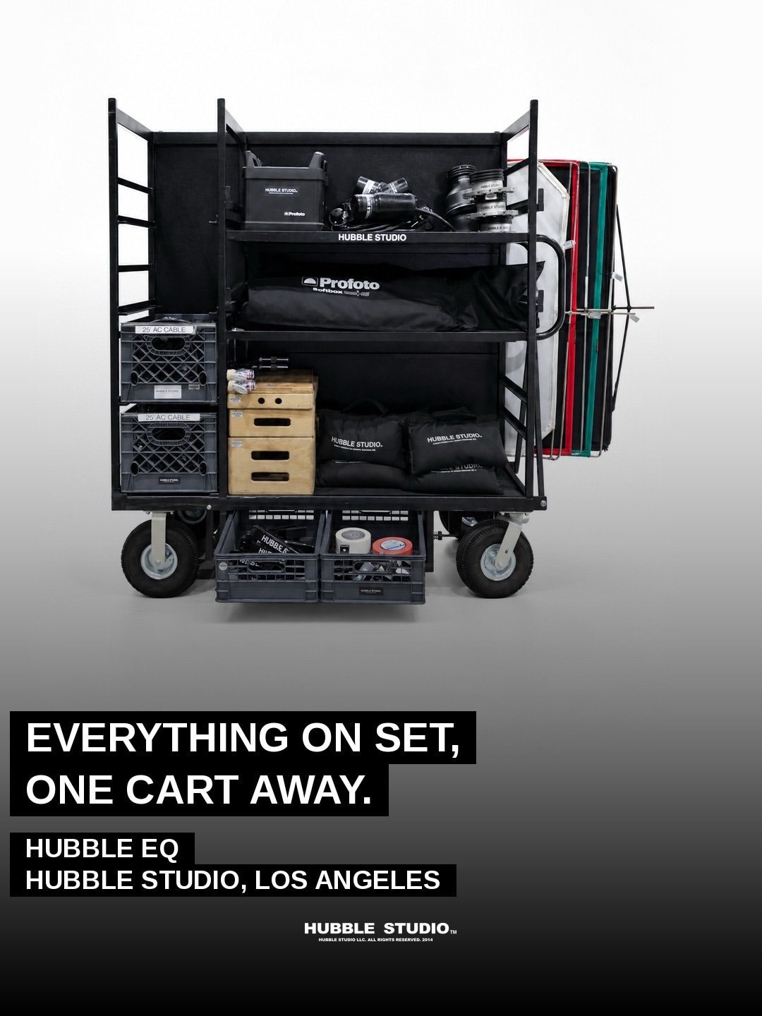 Every set starts with a cart.
C-stands. Apple boxes in four sizes. Sandbags. Flags, nets, clamps. The drawer of tape, clips and the thing someone always needs in the next five minutes.
Here’s what rolls onto a Hubble stage before anyone calls action.
Save it for your next package.
#HubbleEQ #HubbleStudio #GripEquipment #OnSet #LosAngelesProduction