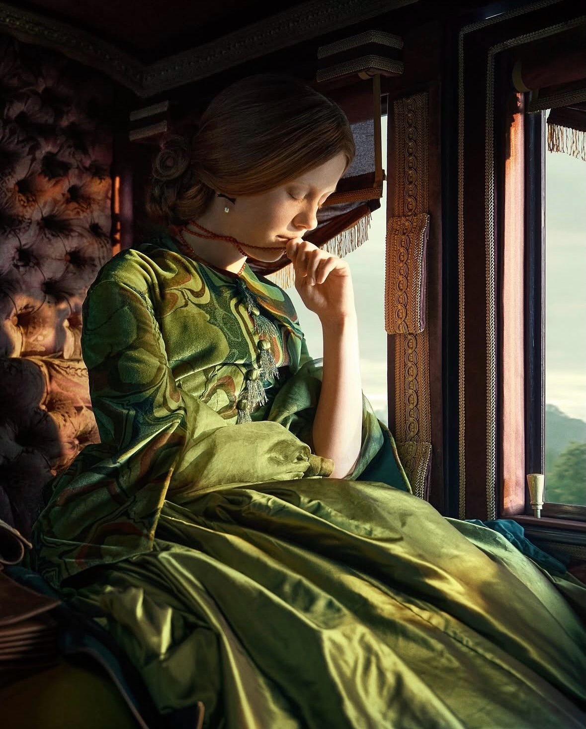 A haunting beauty wrapped in light and shadow.

•••
#repost

@wmag Guillermo del Toro’s #Frankenstein is a visual feast, thanks in part to costume designer @katehawleycostume’s sumptuous, jewel-toned creations. “We looked at a lot of Caravaggio paintings,” Hawley says. “We talked a lot about color and light” especially the challenge of maintaining vibrancy in a candlelit world. As Elizabeth, Mia Goth wears richly hued gowns that blaze against the gray Victorian London backdrop, including a spellbinding malachite-inspired dress that glows like a living gemstone. Her wardrobe shines even brighter with @tiffanyandco pieces, among them an archival scarab necklace that echoes Elizabeth’s reverence for all living creatures. At the link in bio, Hawley breaks down the inspirations and painstaking work behind the film’s unforgettable looks from the monster’s wolf coat to Elizabeth’s blood-soaked wedding dress. Have you watched?
-
@netflix