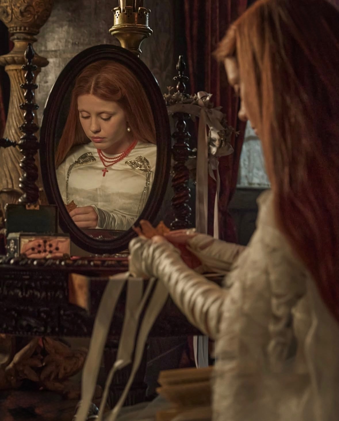 A haunting beauty wrapped in light and shadow.

•••
#repost

@wmag Guillermo del Toro’s #Frankenstein is a visual feast, thanks in part to costume designer @katehawleycostume’s sumptuous, jewel-toned creations. “We looked at a lot of Caravaggio paintings,” Hawley says. “We talked a lot about color and light” especially the challenge of maintaining vibrancy in a candlelit world. As Elizabeth, Mia Goth wears richly hued gowns that blaze against the gray Victorian London backdrop, including a spellbinding malachite-inspired dress that glows like a living gemstone. Her wardrobe shines even brighter with @tiffanyandco pieces, among them an archival scarab necklace that echoes Elizabeth’s reverence for all living creatures. At the link in bio, Hawley breaks down the inspirations and painstaking work behind the film’s unforgettable looks from the monster’s wolf coat to Elizabeth’s blood-soaked wedding dress. Have you watched?
-
@netflix