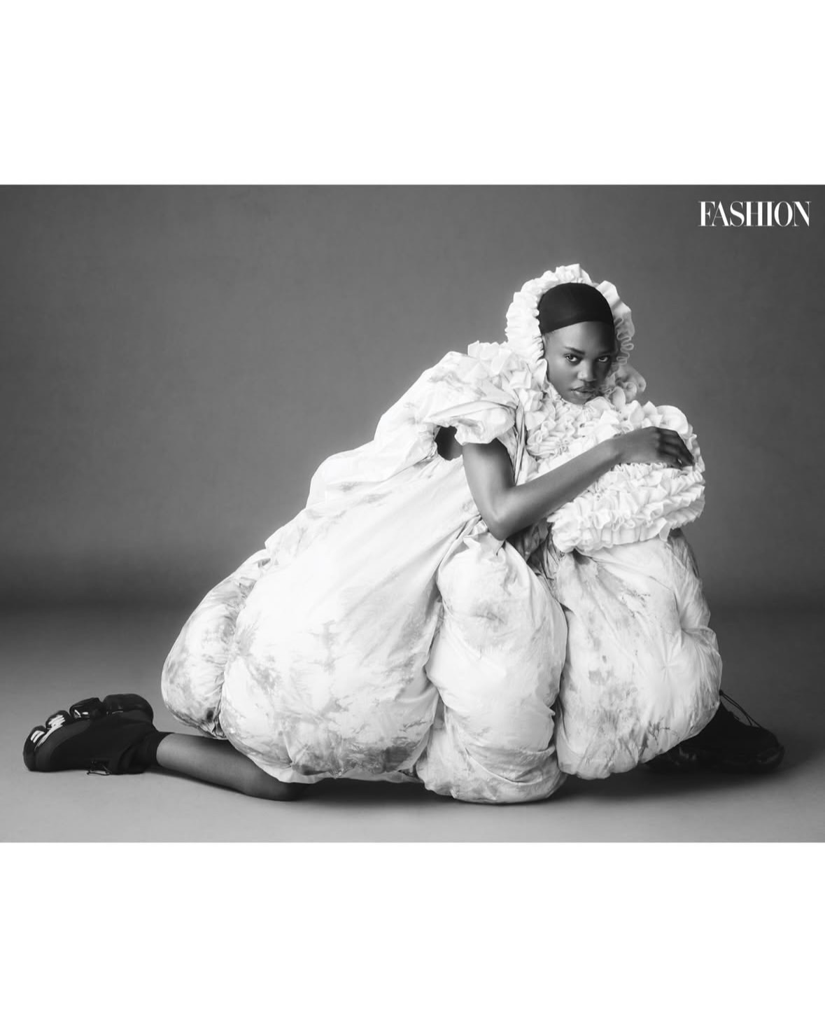 Here is a glamourous option without any dashes or hyphens:

•••
#repost

@fashioncanada Menswear steps into a new era this season. A monochromatic vision transforms into something bold sculptural and almost surreal. A study in shape movement and pure style.

Photographer @natashagerschon
Publisher @deidremarinelli
Creative director @georgeantono1
Editor in Chief Liz Guber
Stylist @ashleygalang
Makeup @beautyroom6 for @p1magency
Hair @ryanlmcgovern for @p1magency
Fashion assistant @chhataguptaa
Fashion intern @elektra.loves.kesha
Models @aaronhearn04 for @sutherlandmodel @mel_yanga for @wantmanagement