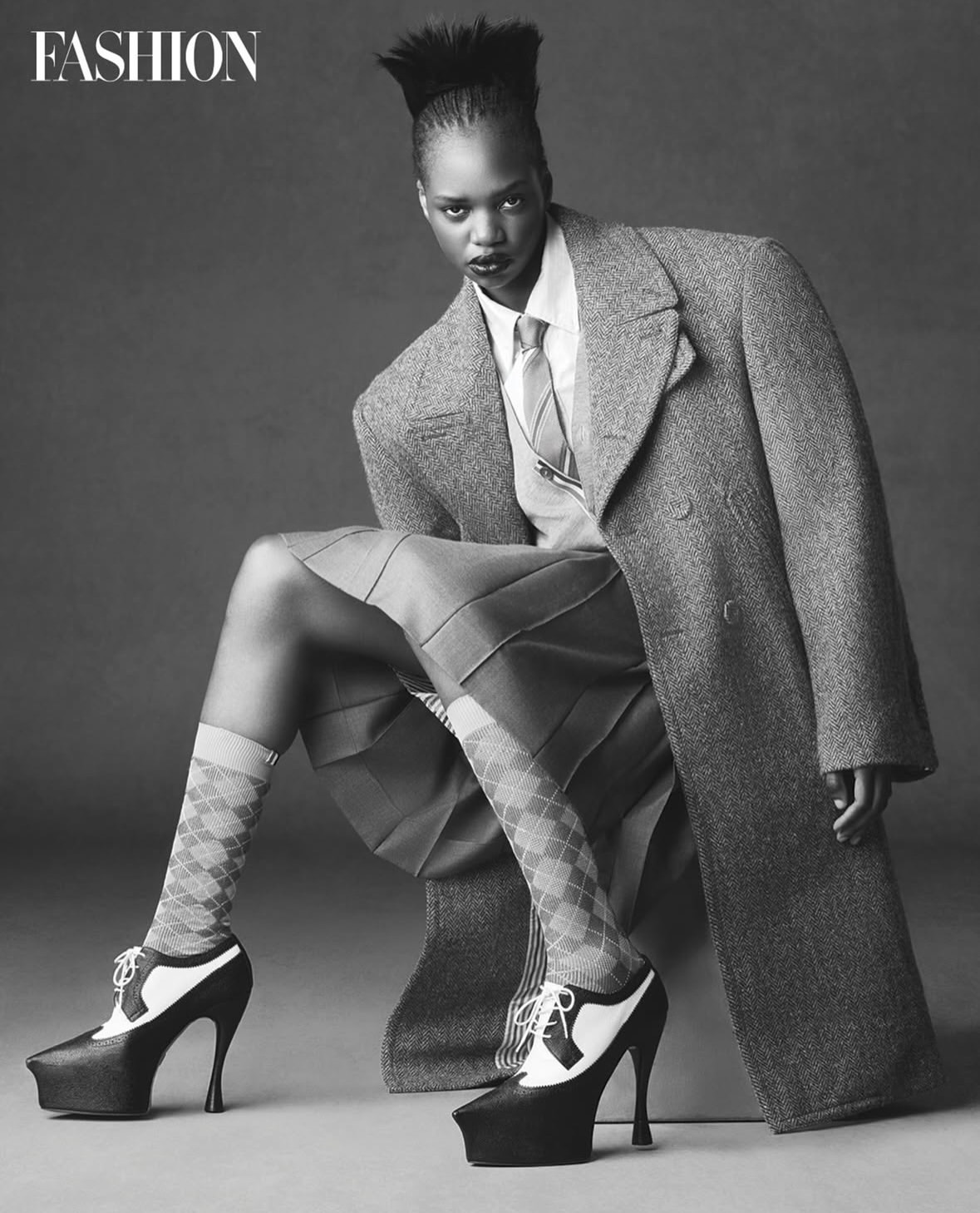 Here is a glamourous option without any dashes or hyphens:

•••
#repost

@fashioncanada Menswear steps into a new era this season. A monochromatic vision transforms into something bold sculptural and almost surreal. A study in shape movement and pure style.

Photographer @natashagerschon
Publisher @deidremarinelli
Creative director @georgeantono1
Editor in Chief Liz Guber
Stylist @ashleygalang
Makeup @beautyroom6 for @p1magency
Hair @ryanlmcgovern for @p1magency
Fashion assistant @chhataguptaa
Fashion intern @elektra.loves.kesha
Models @aaronhearn04 for @sutherlandmodel @mel_yanga for @wantmanagement