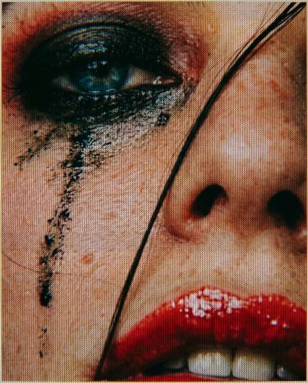 Scarlet lips, fractured reflections. Glamou...