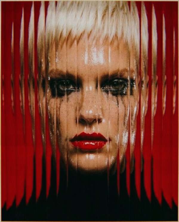 Scarlet lips, fractured reflections. Glamou...