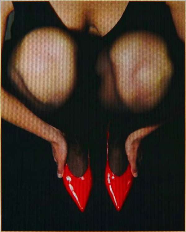 Scarlet lips, fractured reflections. Glamou...