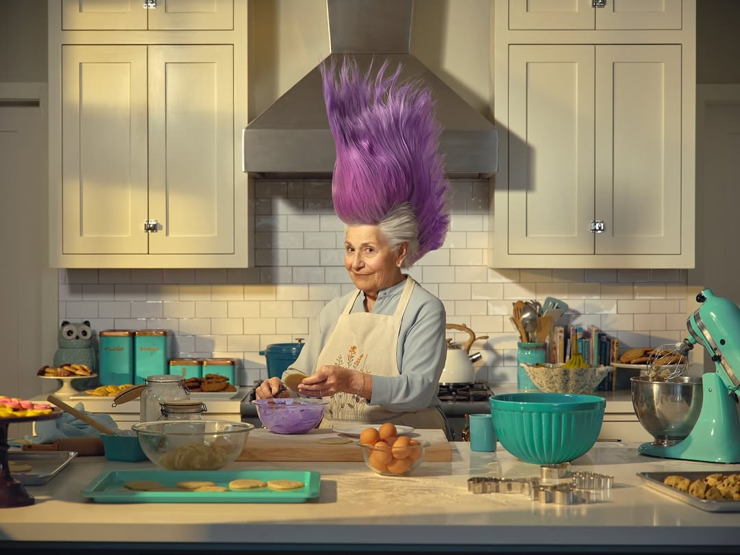 So fun to see a project go from concept to reality - especially when it involves working within camera and using practical means over AI tricks. 

A lot of hairspray, @crazypretty’s ingenuity and some good old fashioned movie magic brought these fun @justinbettman images to life - we had a blast producing this one.