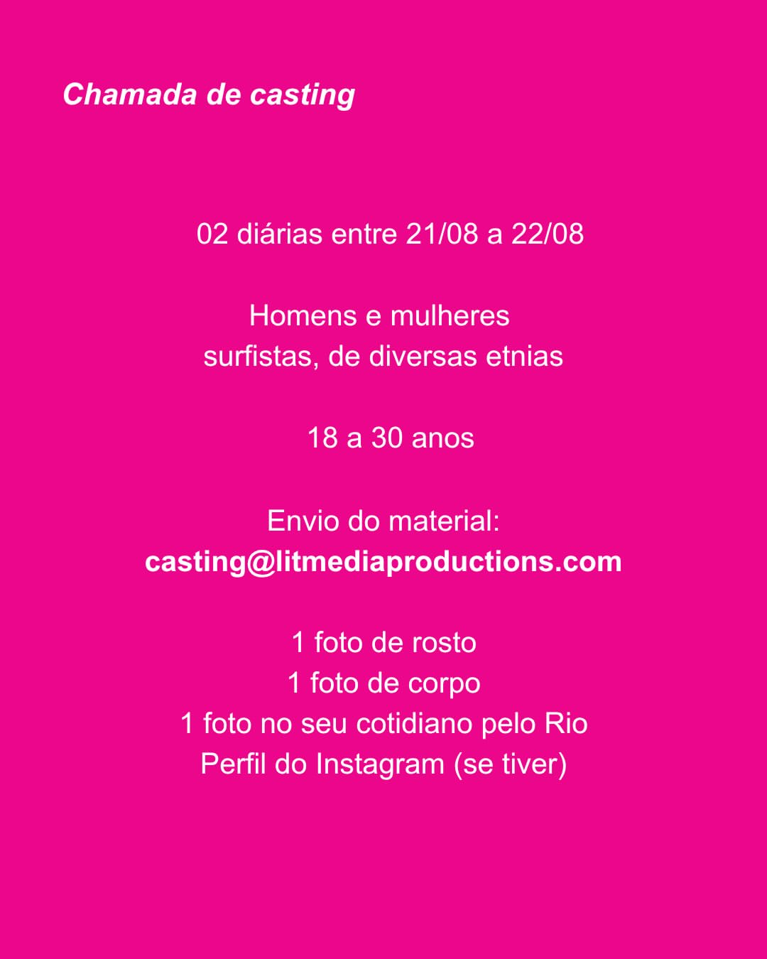 CHAMADA DE CASTING - SAQUAREMA, RJ