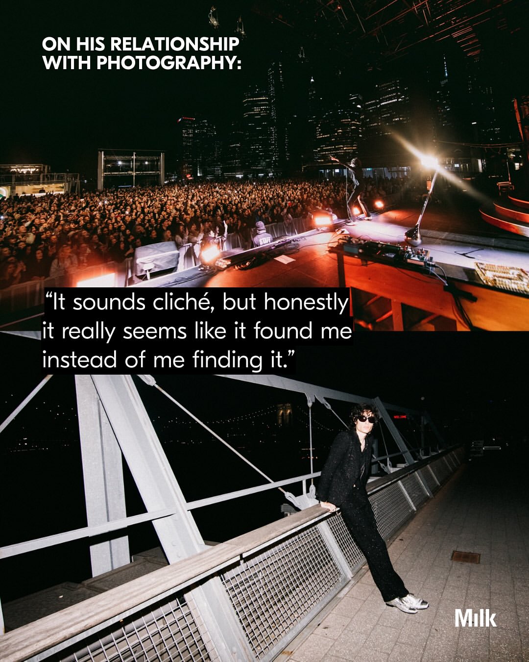 Artist Spotlight: Photographer Bryce Glenn, the eye behind many of @sombr ‘s most striking moments: from album covers to late night shows across the country, capturing life on and off the road.

Post-show last weekend at @rooftopatpier17 , Bryce shared how he was once the kid taking photos on an iPod at rock shows, inspired by the individuality of the artist on stage. Years later, a camera handed to him in church became his way of seeing the world, a practice in slowing down, noticing, and staying open.

With Shane (Sombr), that sense of openness turned into collaboration. Nothing forced, no rules. Just two friends turning backstage chaos into something real.

“Over the past few years, I realized I loved everything about photography; being able to somewhat freeze a moment in time – the people it introduces me to, the attention it demands from you, the lack of control it teaches you, the decisions of what is worthy to capture, the moments that you miss in camera but get to witness with your own eyes; everything. It’s beautiful, it keeps me open. It slows me down. It feels like praying, I thank God for it.”