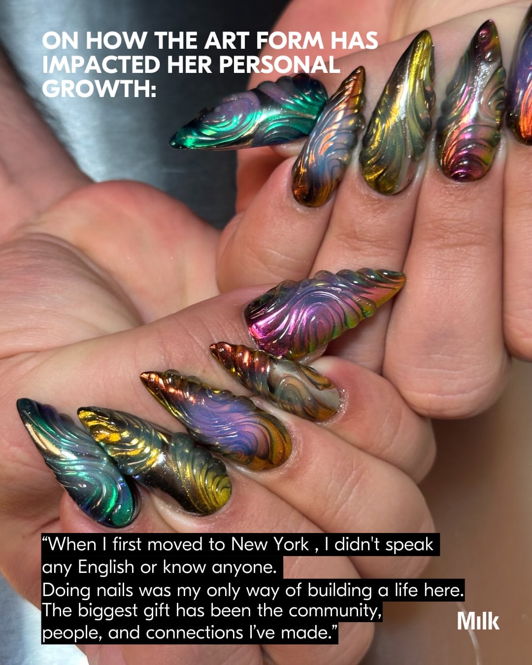 Artist Spotlight: With more than two decades of experience in designing nails, NY based artist @naominailsnyc has become one of pop culture’s most influential creatives. Never one to follow trends, Naomi Yasuda has long been driven by her desire to explore new mediums, pushing the boundaries of form and material, shaping the mood-board of countless future references.

Naomi’s touch appears everywhere, from runway moments with Luar, to exclusive sets for girl group Katseye and their collaboration with Monster High, to cover shoots featuring icons like Julia Fox and Alex Consani. A celebration of intentionality, she showcases the marvel that emerges from thoughtfulness in detail.