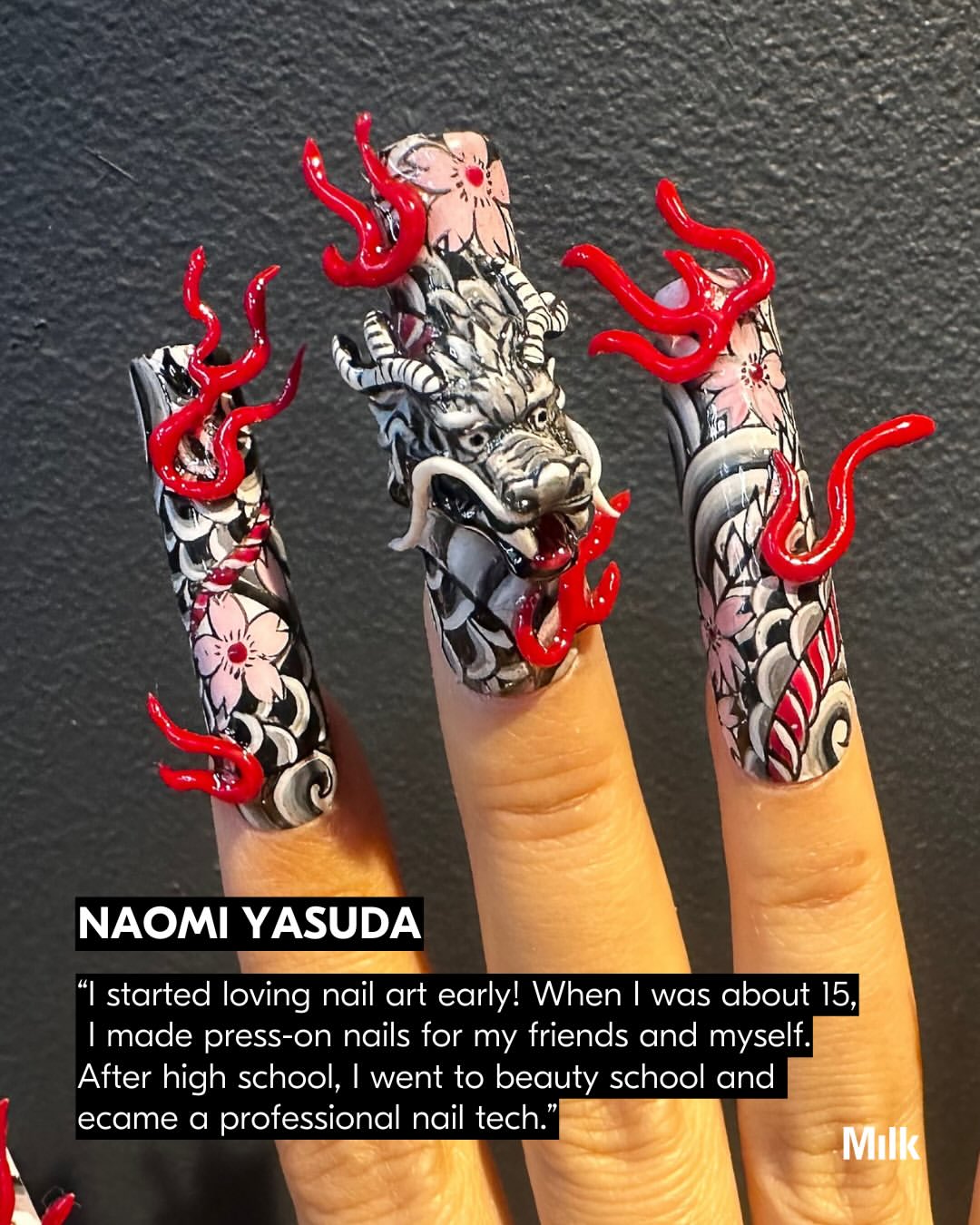 Artist Spotlight: With more than two decades of experience in designing nails, NY based artist @naominailsnyc has become one of pop culture’s most influential creatives. Never one to follow trends, Naomi Yasuda has long been driven by her desire to explore new mediums, pushing the boundaries of form and material, shaping the mood-board of countless future references.

Naomi’s touch appears everywhere, from runway moments with Luar, to exclusive sets for girl group Katseye and their collaboration with Monster High, to cover shoots featuring icons like Julia Fox and Alex Consani. A celebration of intentionality, she showcases the marvel that emerges from thoughtfulness in detail.