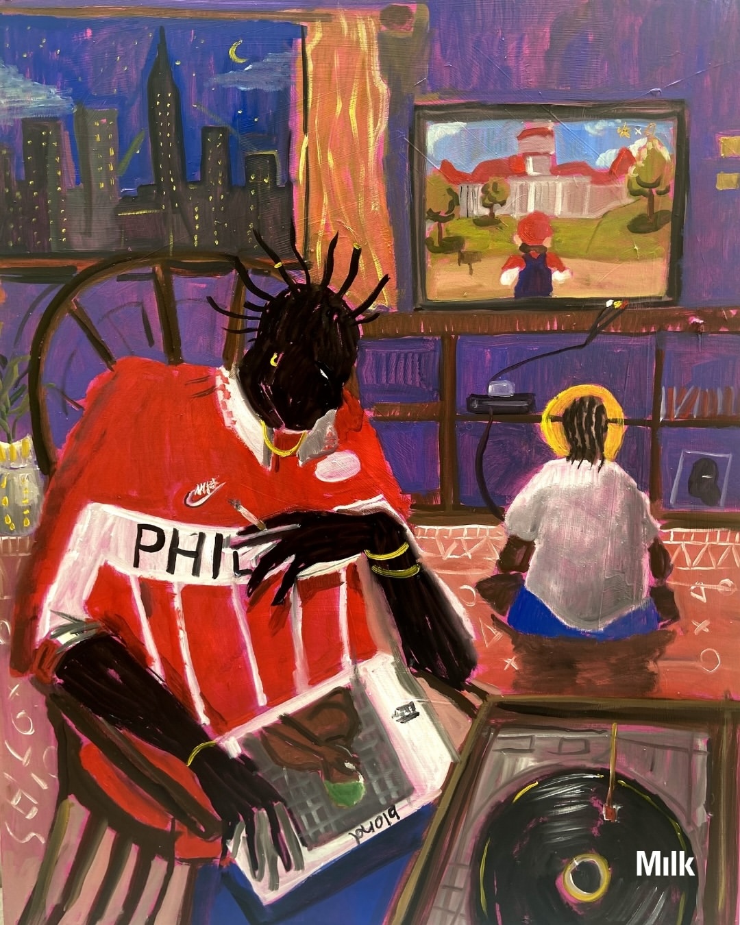 Artist Spotlight: For Alison Rodrigues (@catecismo__ ), painting begins with a simple instinct: to create something his 8-year-old self would have loved.

Having started drawing as a child, inspired by cartoons on TV and comic books, Rodrigues’s practice carries that same desire to build worlds of his own. An expert at juxtaposing chroma and figure,  he often draws from urban landscapes tied to his Afro-Brazilian heritage.