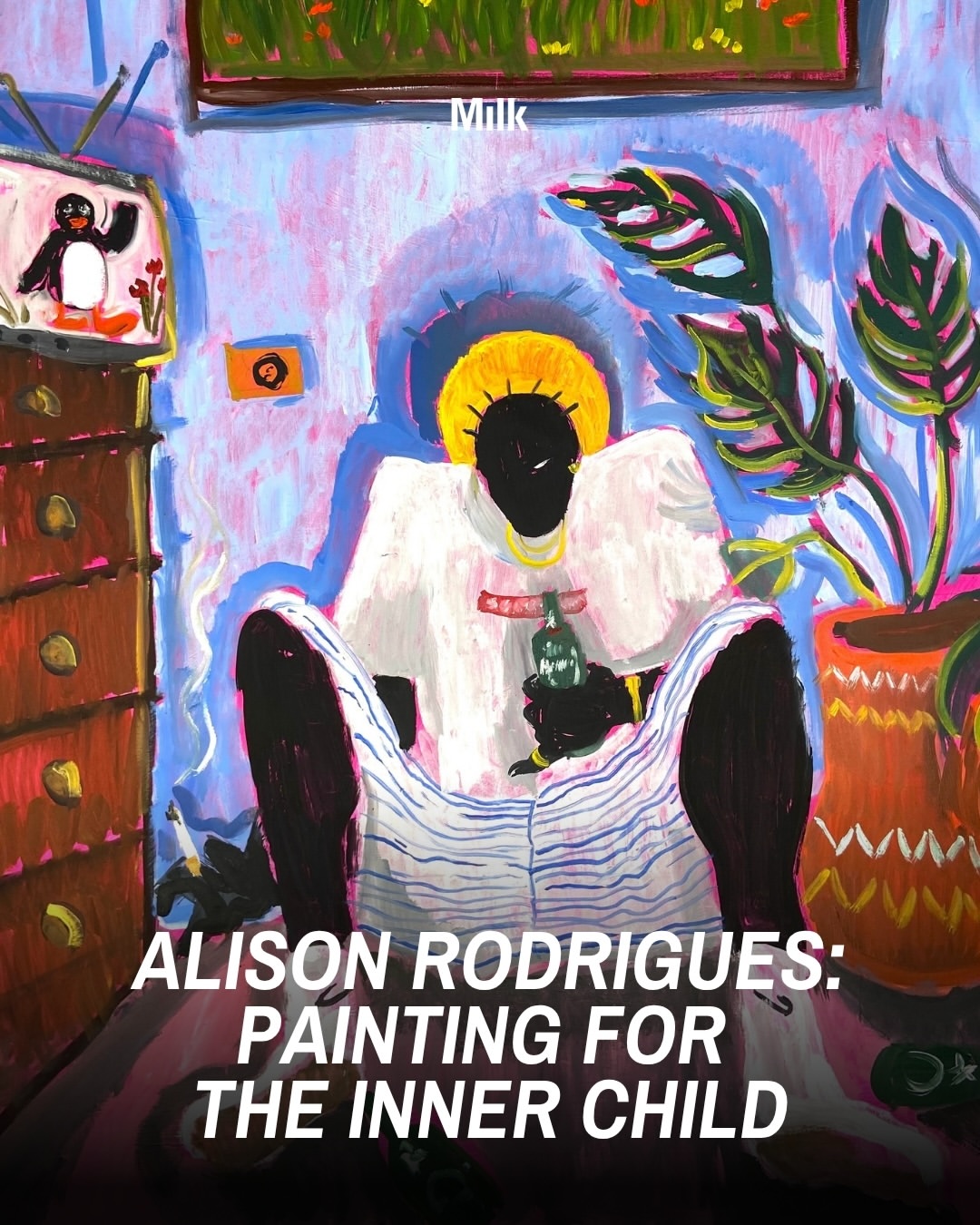 Artist Spotlight: For Alison Rodrigues (@catecismo__ ), painting begins with a simple instinct: to create something his 8-year-old self would have loved.

Having started drawing as a child, inspired by cartoons on TV and comic books, Rodrigues’s practice carries that same desire to build worlds of his own. An expert at juxtaposing chroma and figure,  he often draws from urban landscapes tied to his Afro-Brazilian heritage.