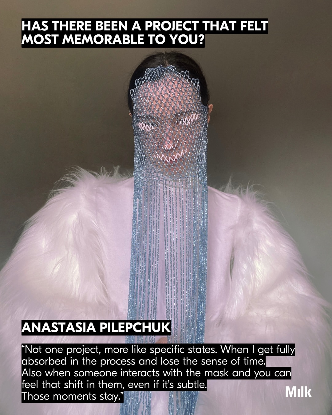 Artist Spotlight: For Berlin-based multidisciplinary artist Anastasia Pilepchuk (@nastia_pilepchuk), mask making begins with the need to give form to something internal, untranslatable into language. A ritual of slowing down, following texture, letting form build itself through process. Drawing from the body, natural patterns, and material repetition, her work sits
at the threshold between object and transformation.

Fast forward 1000 years and she says, “Maybe the face itself becomes a kind of interface,
something that shifts depending on context. In a way, closer to what masks already are.”
