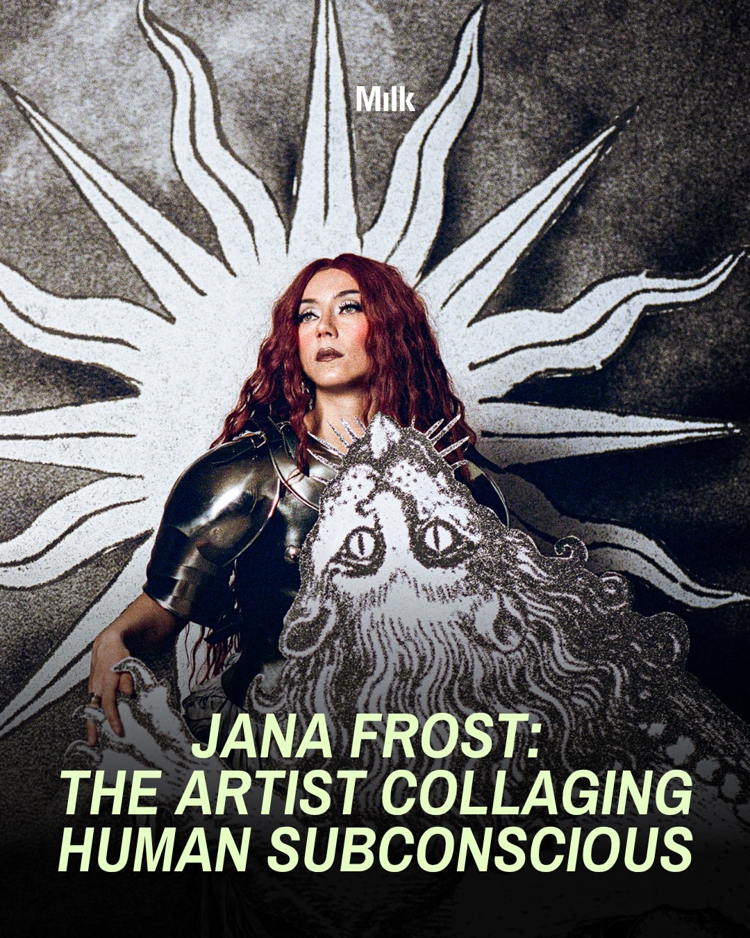Artist Spotlight: For London-based multi-media artist and director Jana Frost (@janafrost.art), collaging began as a way to carry along a portable window into her subconscious. Rooted in sculpture and ceramics, Jana’s creations have evolved into large-scale immersive sets. Hours of digging through digital archives, brought into the physical through the form of hundreds of printed pieces ready to be individually trimmed. The resulting built out worlds seem to entrap us in a dreamlike
state as symbols of folklore and the subconscious rise to the surface.

In Jana’s dream collaged world: “Time feels disorienting. Victorian relics together with modern objects, mythic creatures and symbols coexist in one seamless landscape. It feels tactile and slightly uncanny, where everything is handmade, yet nothing fully belongs to a single era. Something that feels comforting yet unsettling, but not in a scary way, more like a fever dream you’re drawn to explore.”