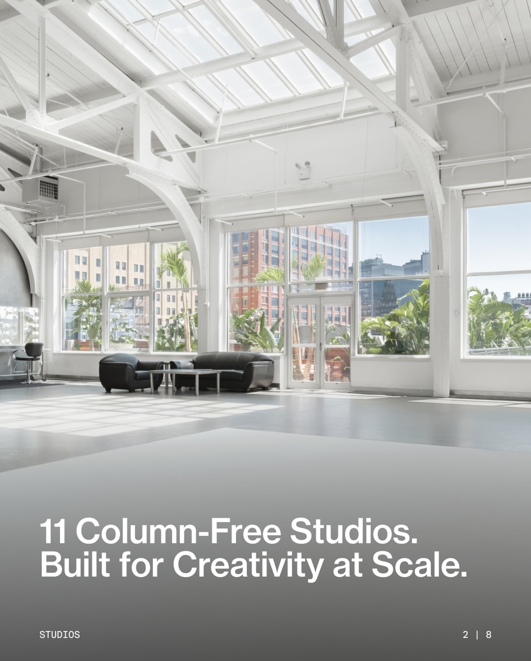 110,000 square feet of possibility.⁠
⁠
With 11 column-free, fully customizable studios, PIER59 Studios is where iconic shoots are made. From daylight-filled spaces to blackout control, motorized grids, and in-house tech support — every square foot is built to elevate the process.⁠
⁠
Whether it’s fashion, film, or art — our studios aren’t just the setting. They’re part of the story.