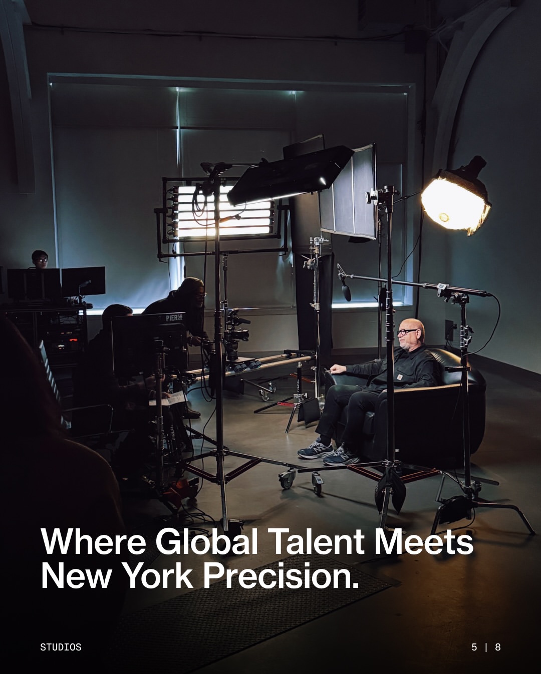 110,000 square feet of possibility.⁠
⁠
With 11 column-free, fully customizable studios, PIER59 Studios is where iconic shoots are made. From daylight-filled spaces to blackout control, motorized grids, and in-house tech support — every square foot is built to elevate the process.⁠
⁠
Whether it’s fashion, film, or art — our studios aren’t just the setting. They’re part of the story.