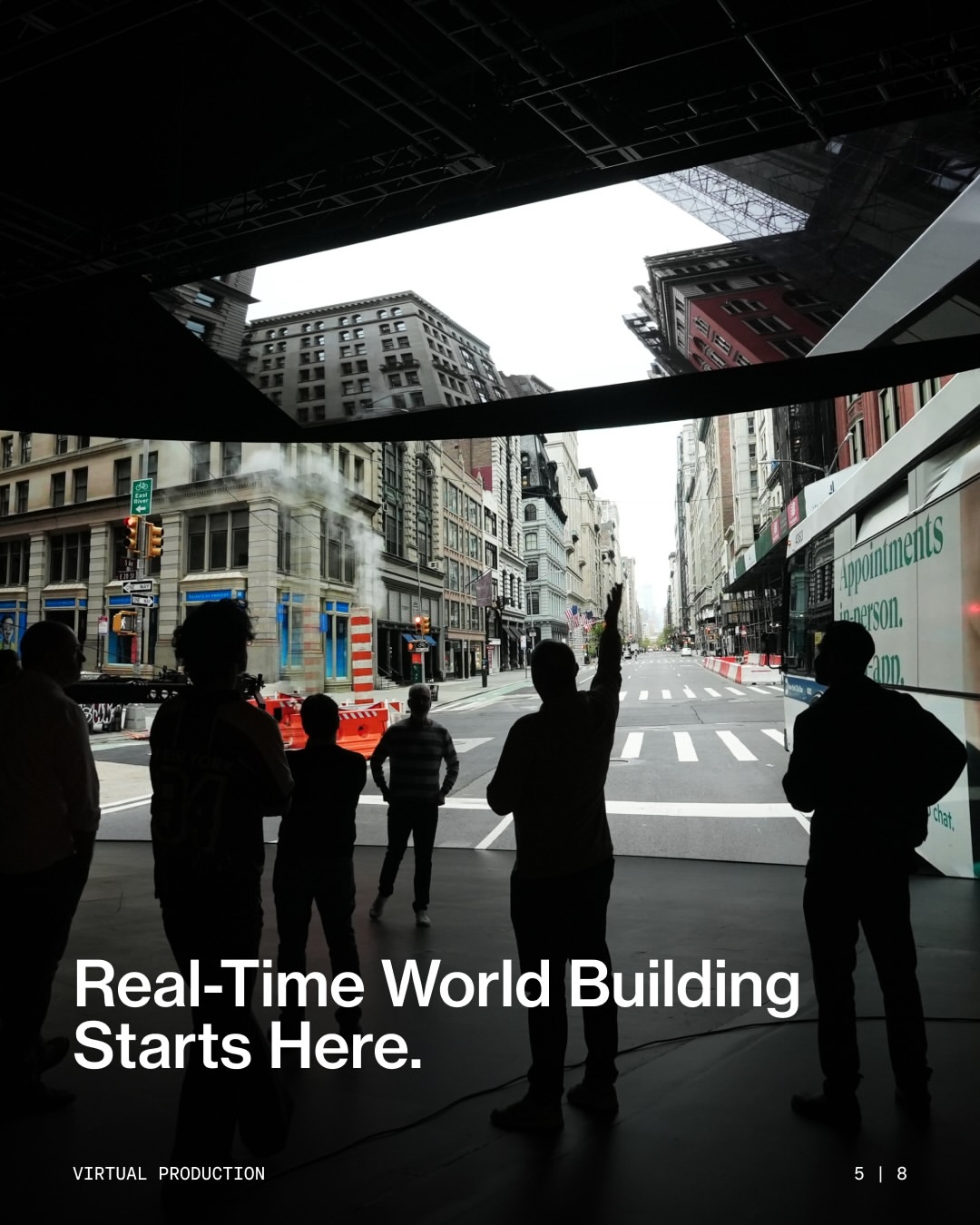 We don’t green screen. We world build.
At PIER59 Studios, our LED Megawall — the largest in the Northeast — brings environments to life with 25 million pixels of pure potential. Paired with Unreal Engine, Disguise servers, and precision camera tracking, our virtual stages let productions go anywhere, anytime, without ever leaving Chelsea.
Full immersion. Total control. Future-proof workflows.