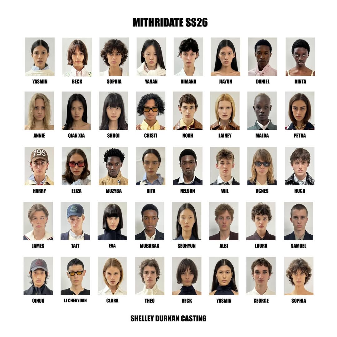 @mithridate SS26

Creative director @danielwfletcher 
Stylist @benkschofield 
Casting @shelleydurkancasting 
Casting production @alexisnegrin @jamesmcoyne 
Hair @alipirzadeh 
Makeup @thom.walker 
PR @arc_connect_ 
Production @oboglobal 
Photography @nifty50films