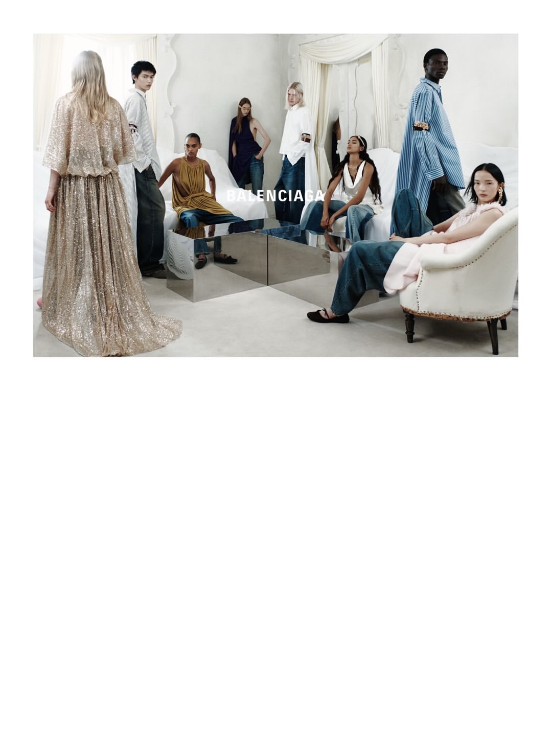 Balenciaga Spring 27 Collection

For Spring 2027, Pierpaolo Piccioli reimagines Balenciaga’s couture legacy through a study of freedom, movement and form.
Built around the concept of the “unsized”, the collection places the body at the center of creation, with fluid silhouettes shaped by fabric rather than structure. Featherlight materials, softened tailoring and reengineered house signatures blur the boundaries between couture and everyday dressing.
Photographed by Robin Galiegue at the threshold of Balenciaga’s historic Avenue George V headquarters, the lookbook captures a dialogue between heritage and reinvention, structure and ease, reality and imagination.

Creative Direction @balenciaga
Photographer @robingaliegue
Styling @imruh
Make Up @thomasdekluyver
Hair @benjaminmullerhair
Set Design @olivia_aine_
Post House @sheriff.projects
#sheriffprojects