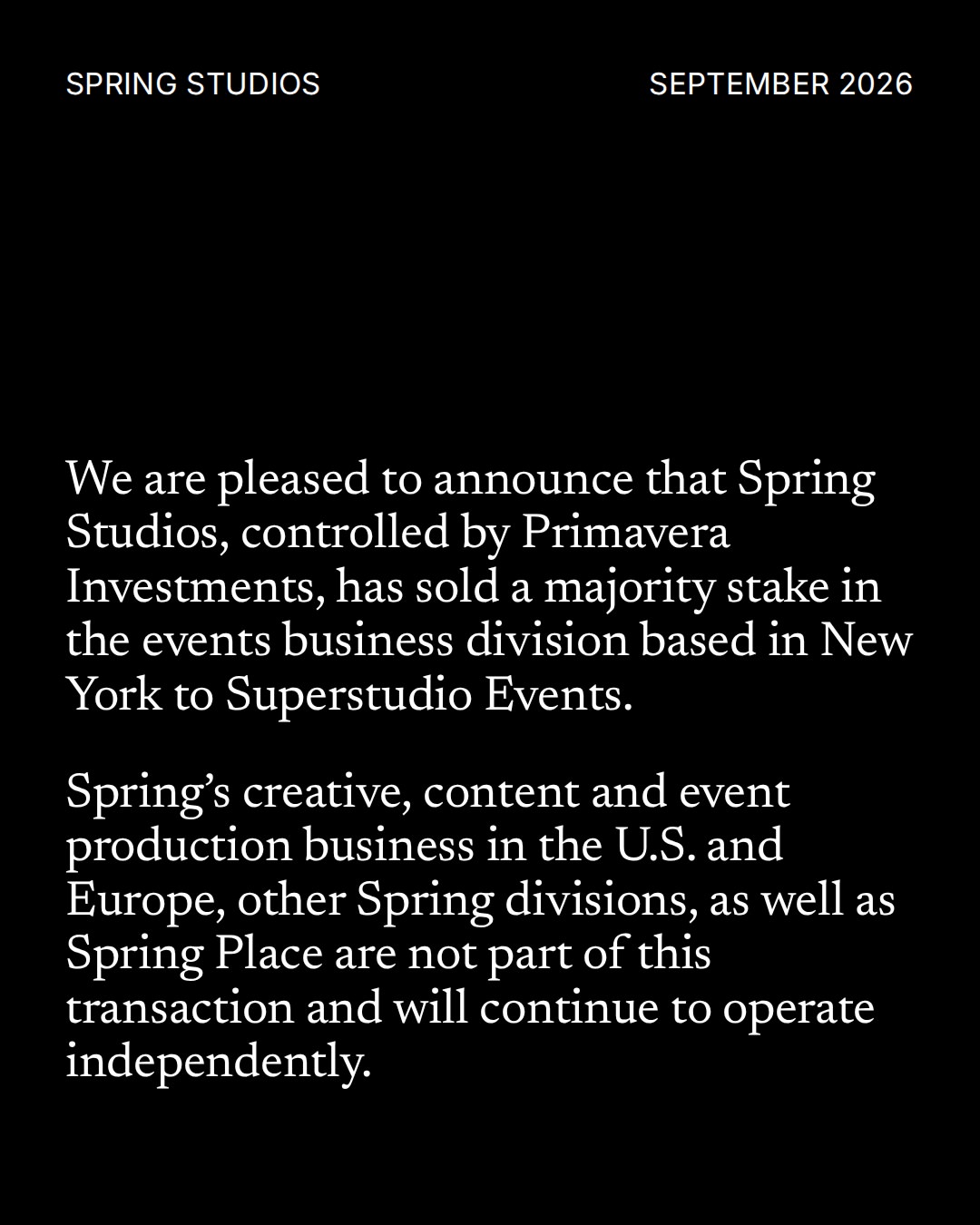 A new chapter for Spring Studios.