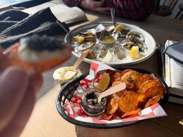 Oyster party + caviar & chips.