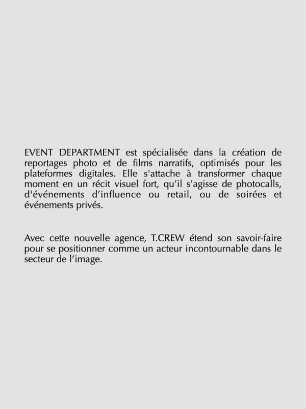 T.CREW ANNOUNCES THE LAUNCH OF EVENT DEPART...