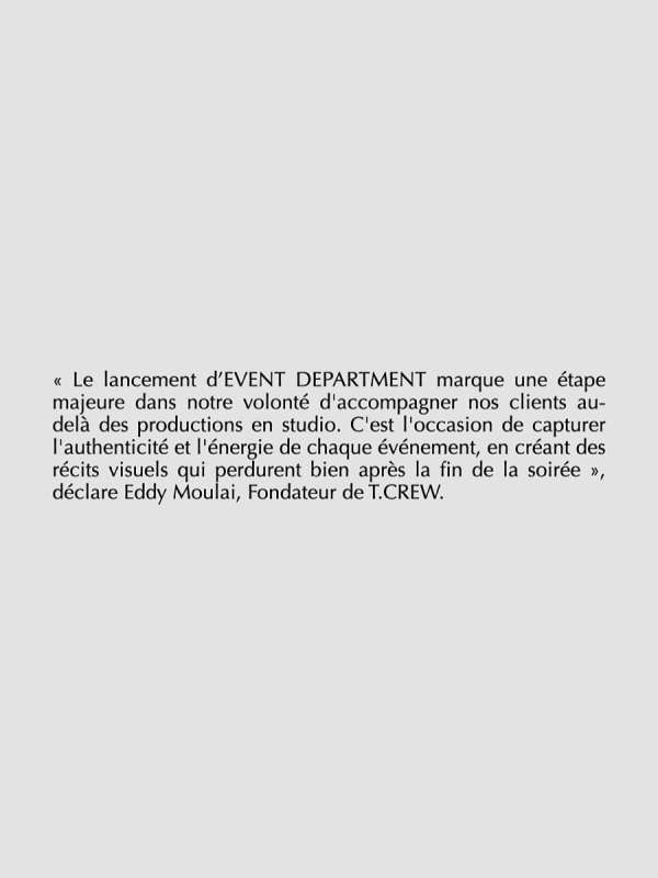 T.CREW ANNOUNCES THE LAUNCH OF EVENT DEPART...