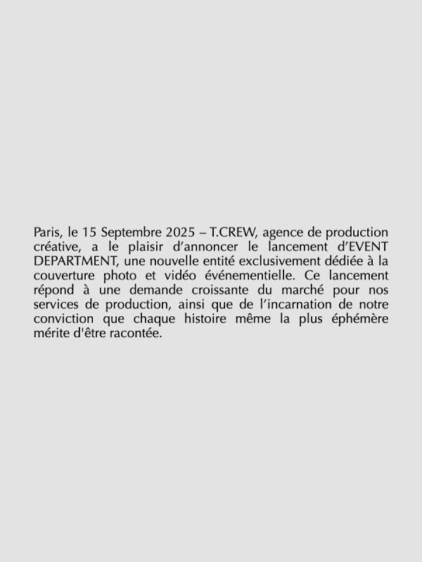 T.CREW ANNOUNCES THE LAUNCH OF EVENT DEPART...